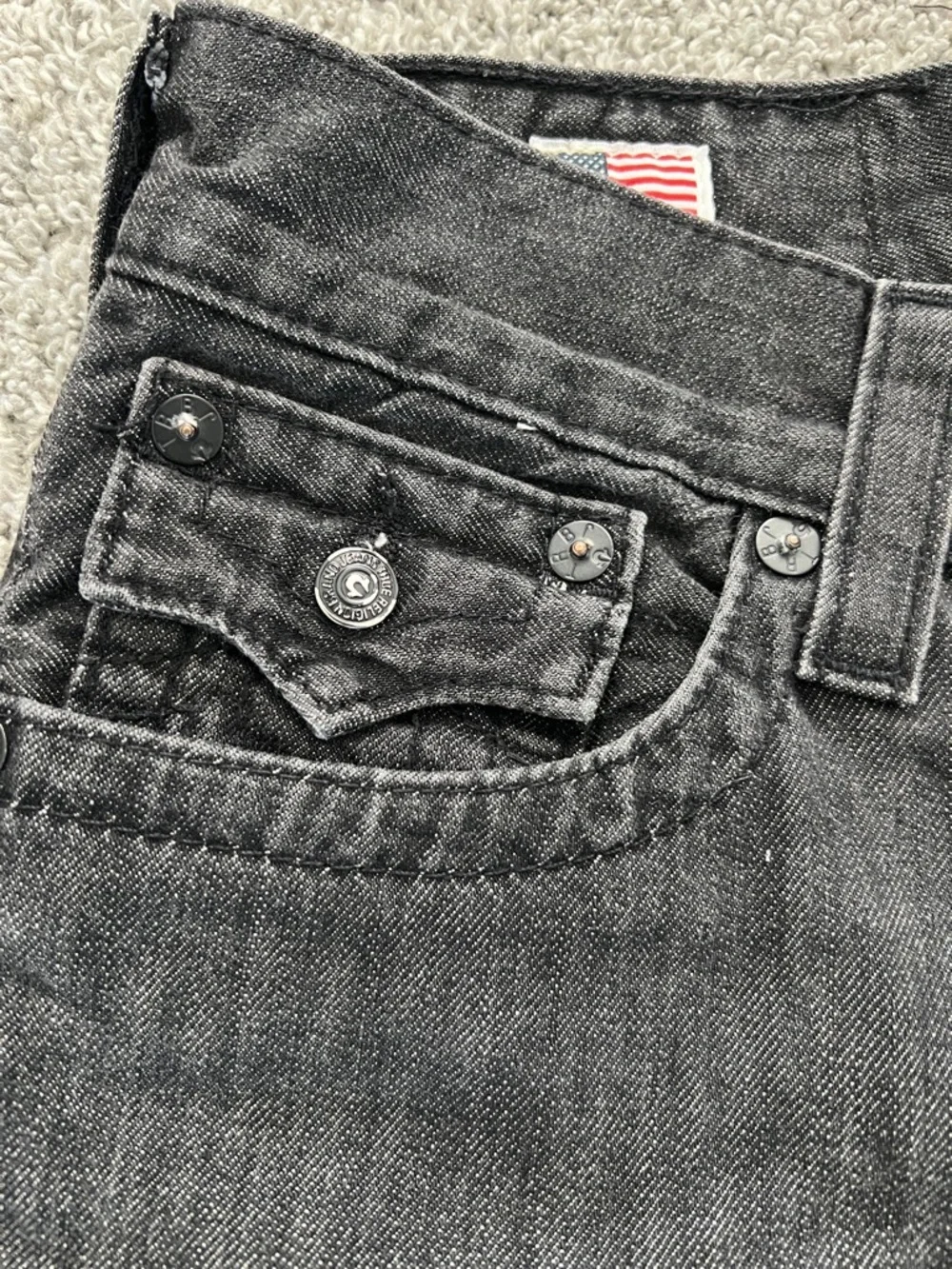 True Religion Men’s Ricky Straight Black Denim Jeans Flap Pockets - Size 34